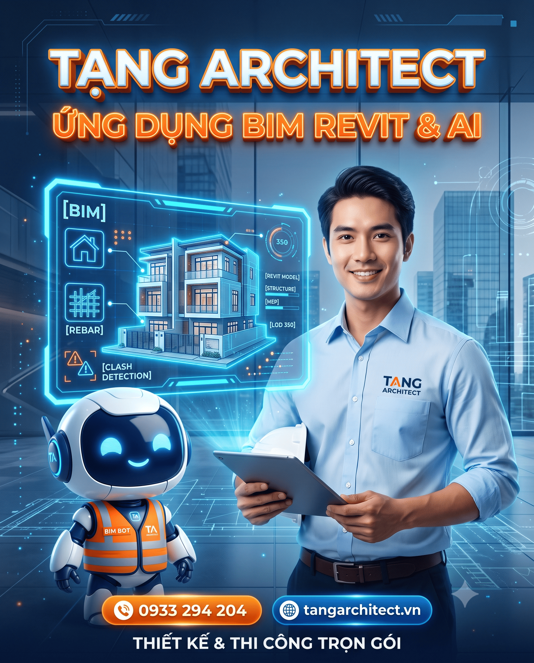 Ứng dụng mô hình BIM Autodesk Revit thiết kế xây nhà phố Hóc Môn Tạng Architect