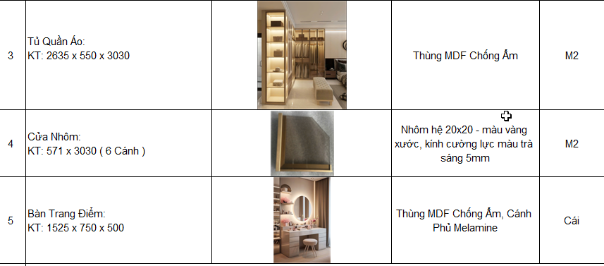 Bảng báo giá chi tiết